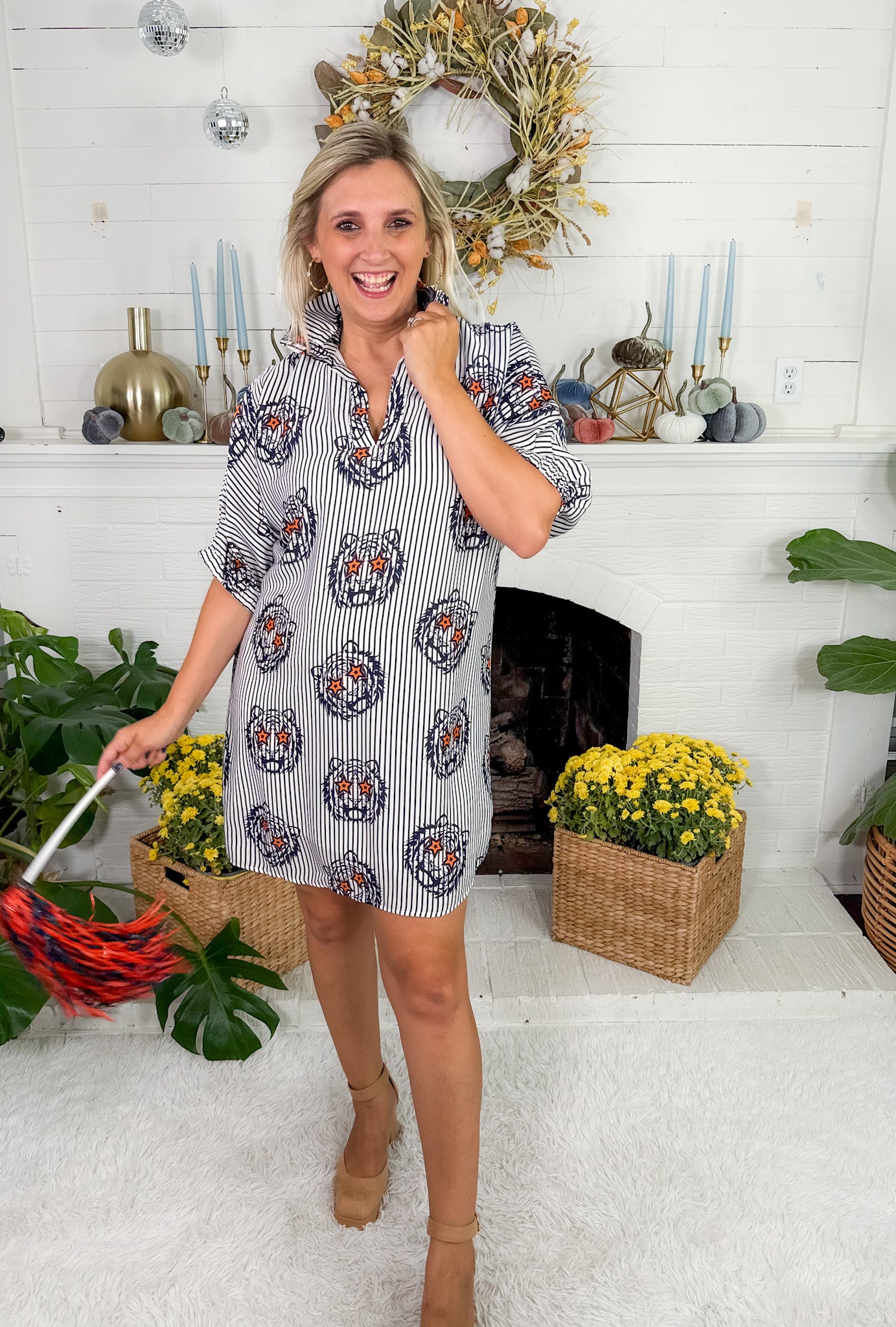 Charlotte Tiger Navy Gaze Mini Dress Adrienne