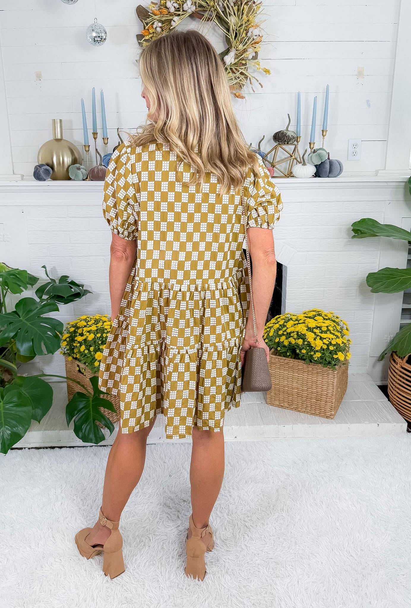 Chartreuse Weave Button Down Mini Dress Meet Me in Santorini