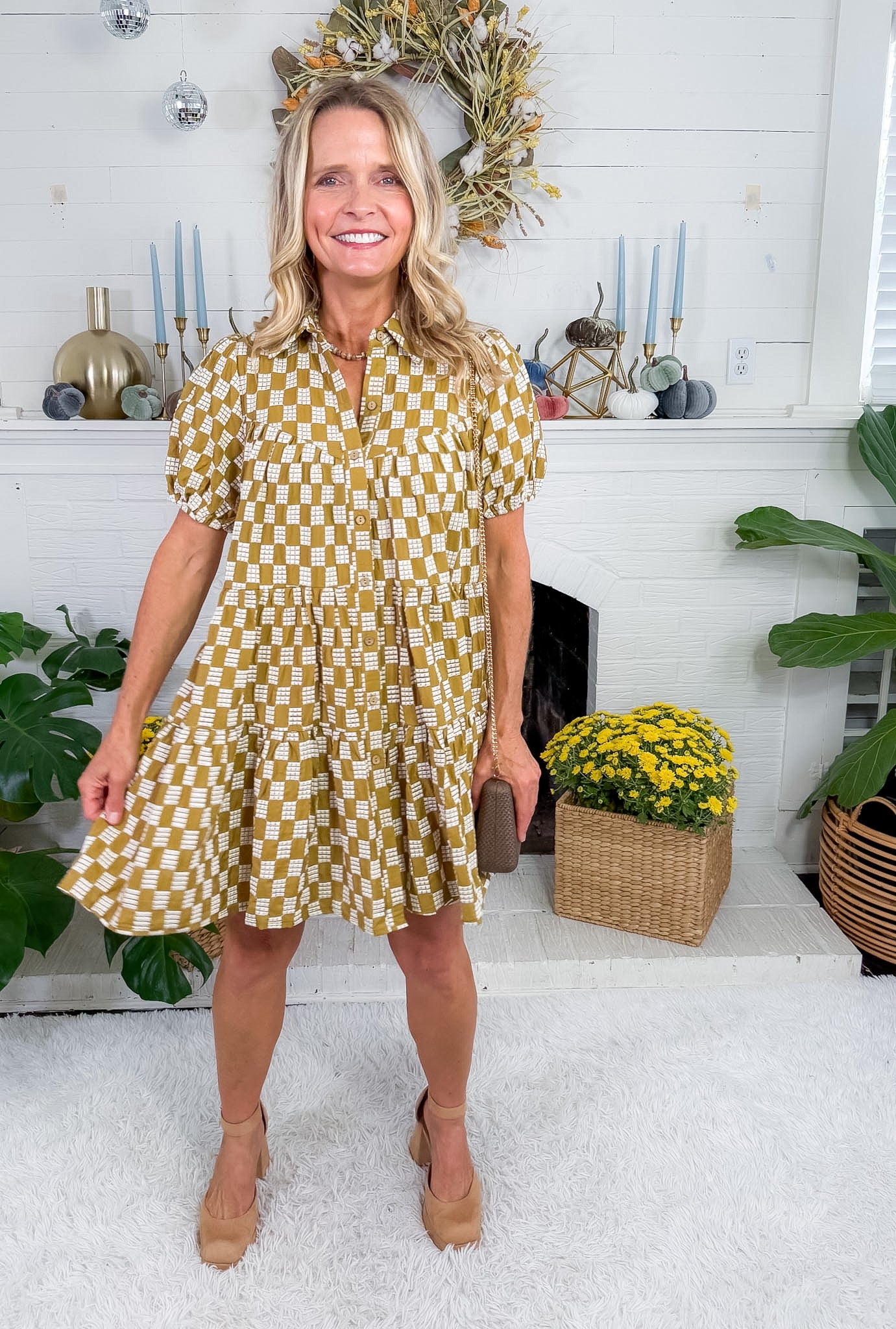 Chartreuse Weave Button Down Mini Dress Meet Me in Santorini