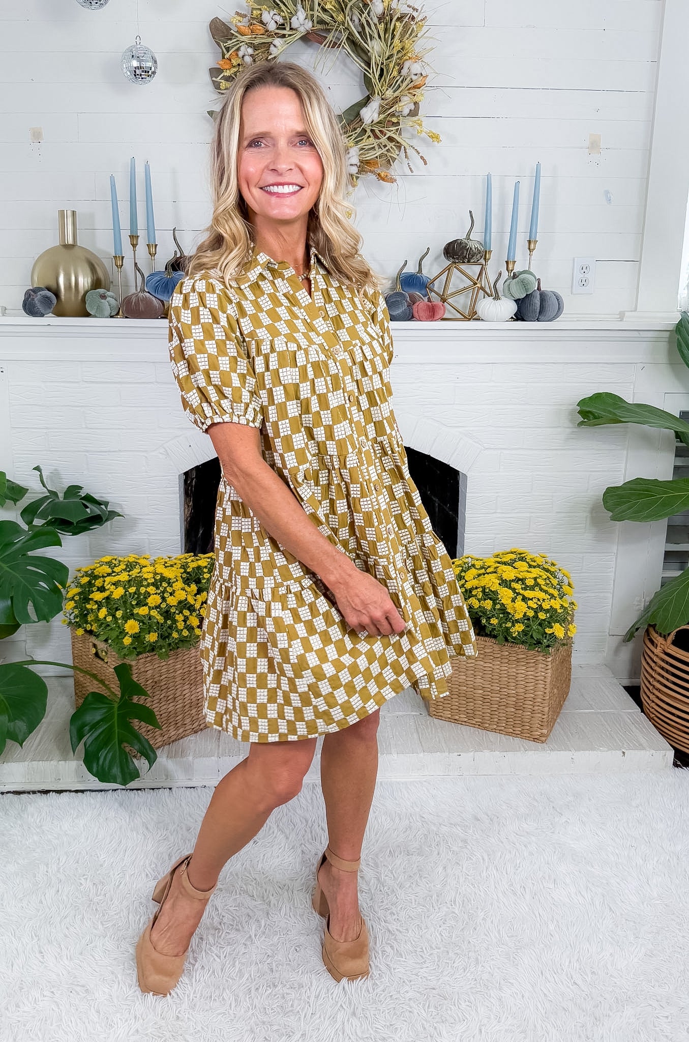Chartreuse Weave Button Down Mini Dress Meet Me in Santorini