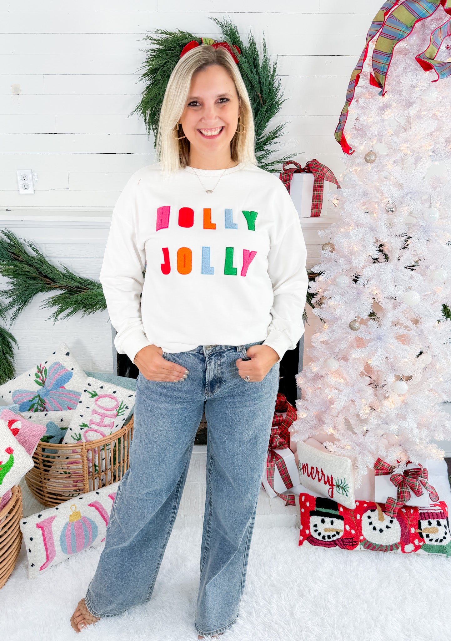 Chenille Holly Jolly Graphic Long Sleeve Top