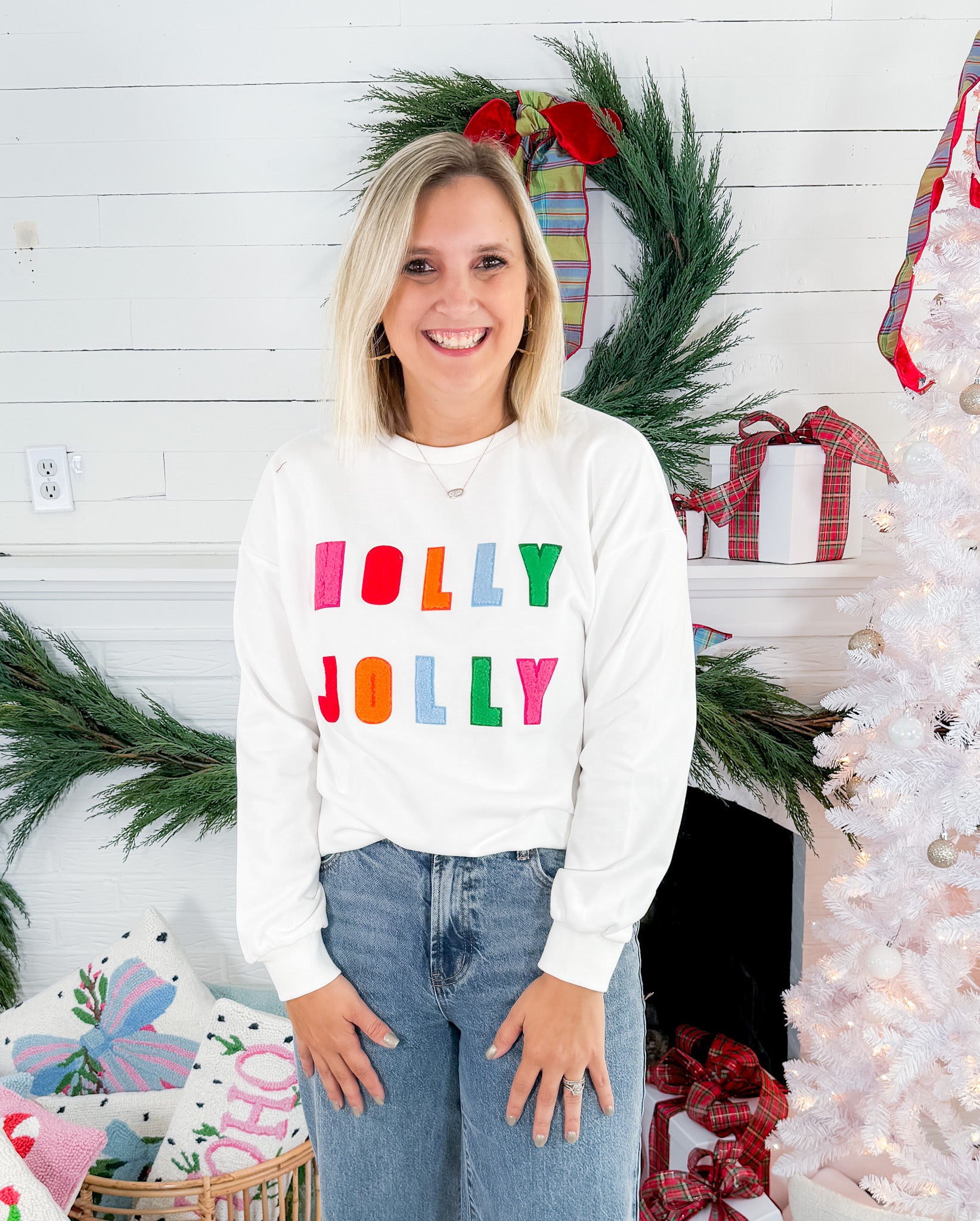 Chenille Holly Jolly Graphic Long Sleeve Top