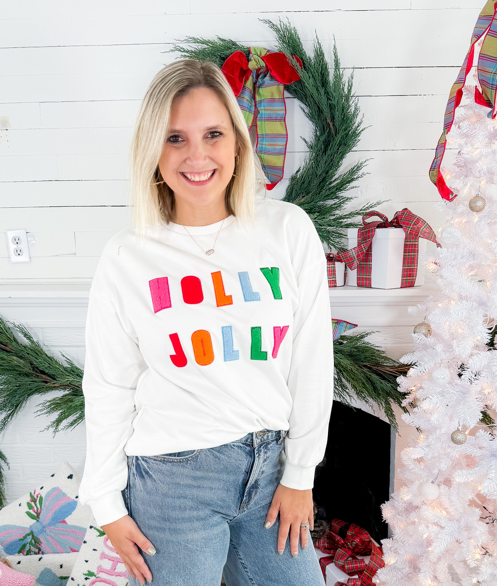 Chenille Holly Jolly Graphic Long Sleeve Top