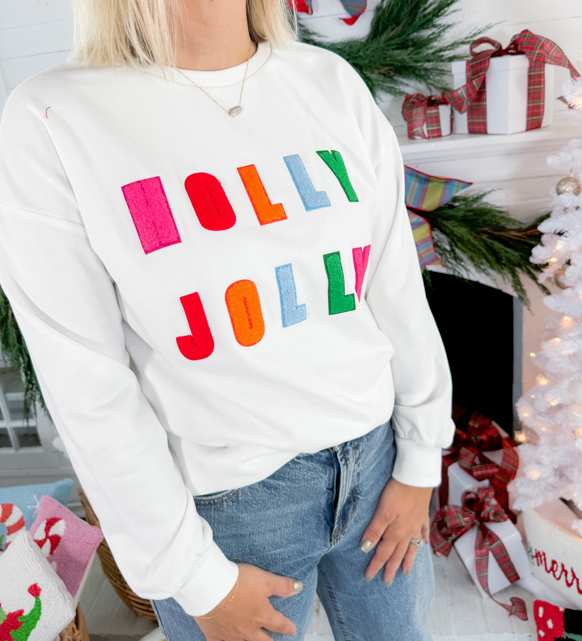 Chenille Holly Jolly Graphic Long Sleeve Top