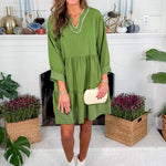 Cherish Jungle Green Contrast Stitch Mini Dress