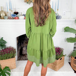 Cherish Jungle Green Contrast Stitch Mini Dress