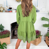Cherish Jungle Green Contrast Stitch Mini Dress