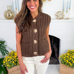 Chloe Brown Sweater + Gold Button Sweater Vest Sincerely Ours