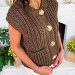 Chloe Brown Sweater + Gold Button Sweater Vest Sincerely Ours