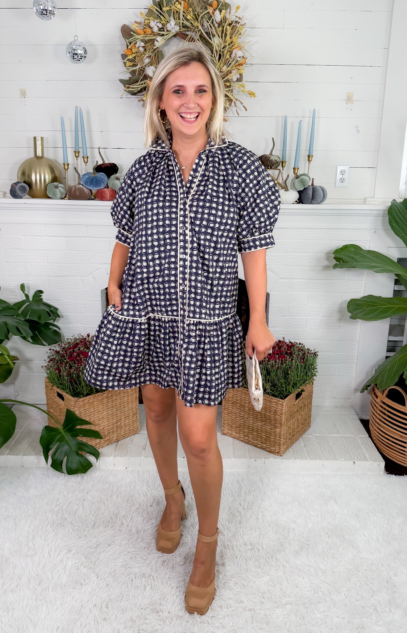 Chloe Navy Dotted Cube Mini Dress Entro