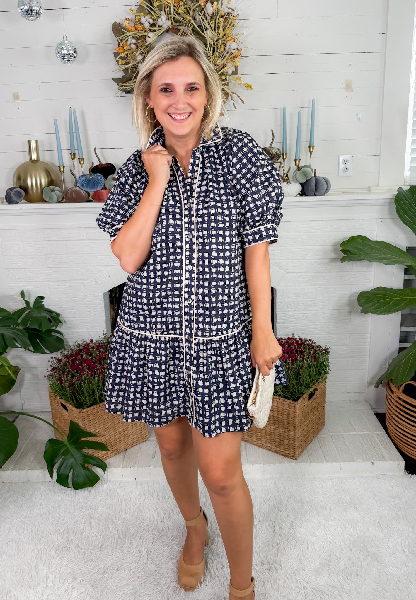 Chloe Navy Dotted Cube Mini Dress Entro