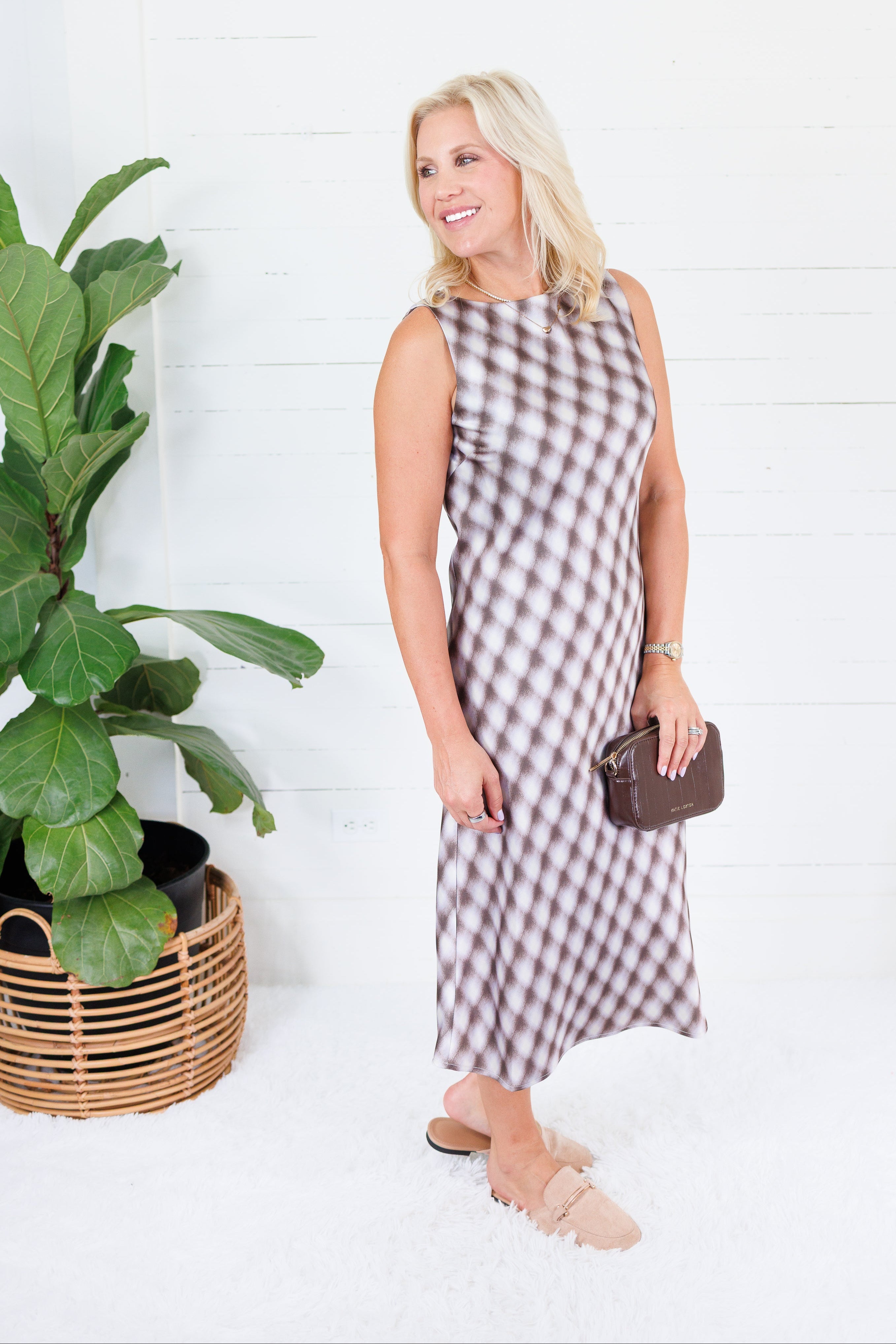 Chloe Lavender Check Silky Column Dress Lucy Paris