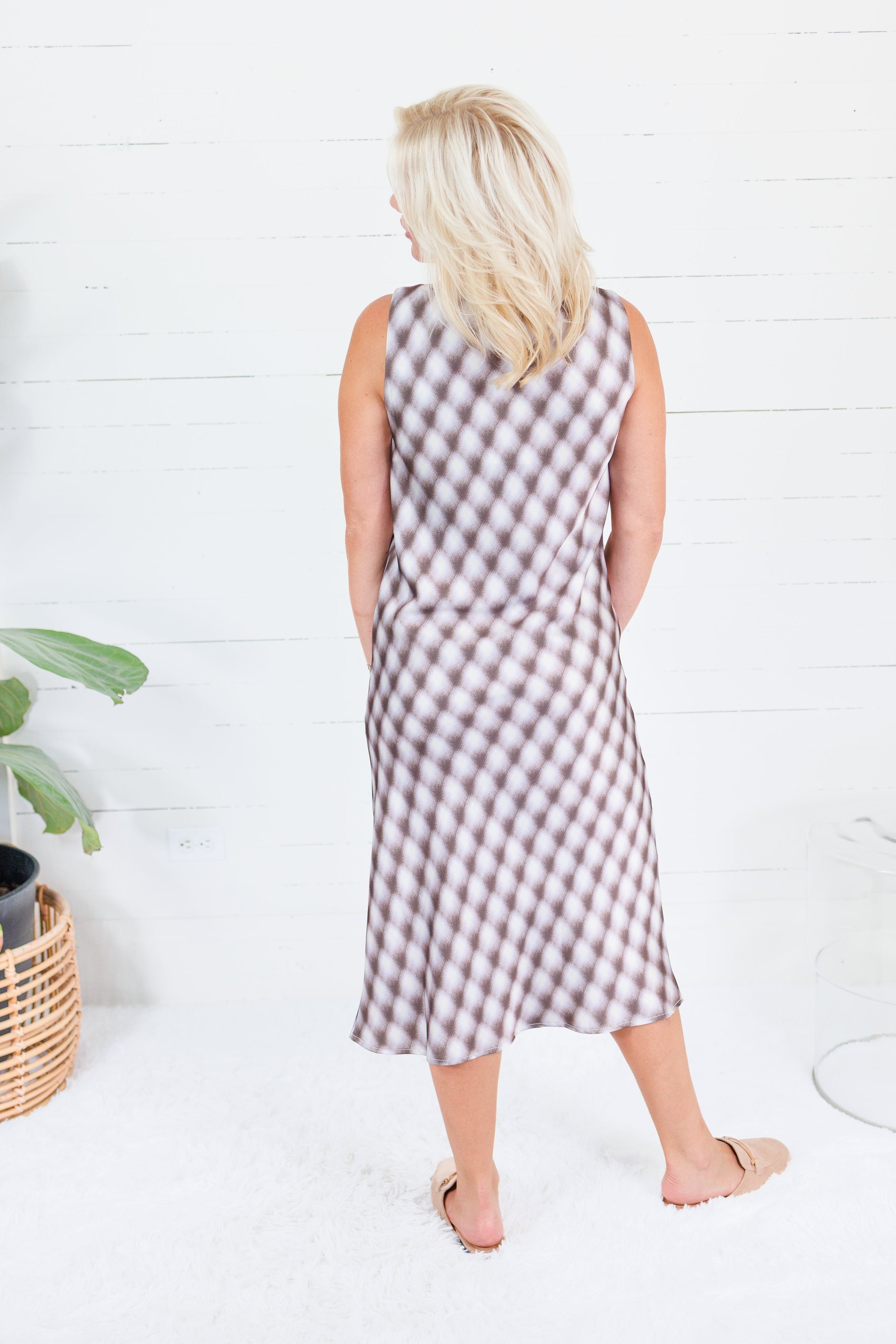 Chloe Lavender Check Silky Column Dress Lucy Paris