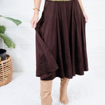 Choco Fondant A-Line Gored Midi Skirt Mustard Seed