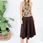 Choco Fondant A-Line Gored Midi Skirt Mustard Seed