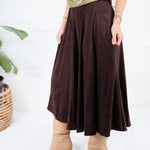 Choco Fondant A-Line Gored Midi Skirt Mustard Seed