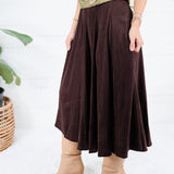 Choco Fondant A-Line Gored Midi Skirt Mustard Seed