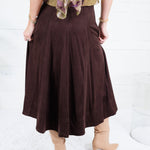 Choco Fondant A-Line Gored Midi Skirt Mustard Seed