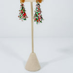 Christmas Tree Red +Green + White Resin Earrings
