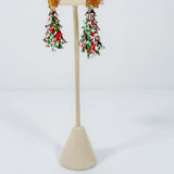 Christmas Tree Red +Green + White Resin Earrings