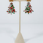 Christmas Tree Red +Green + White Resin Earrings