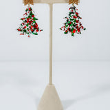 Christmas Tree Red +Green + White Resin Earrings