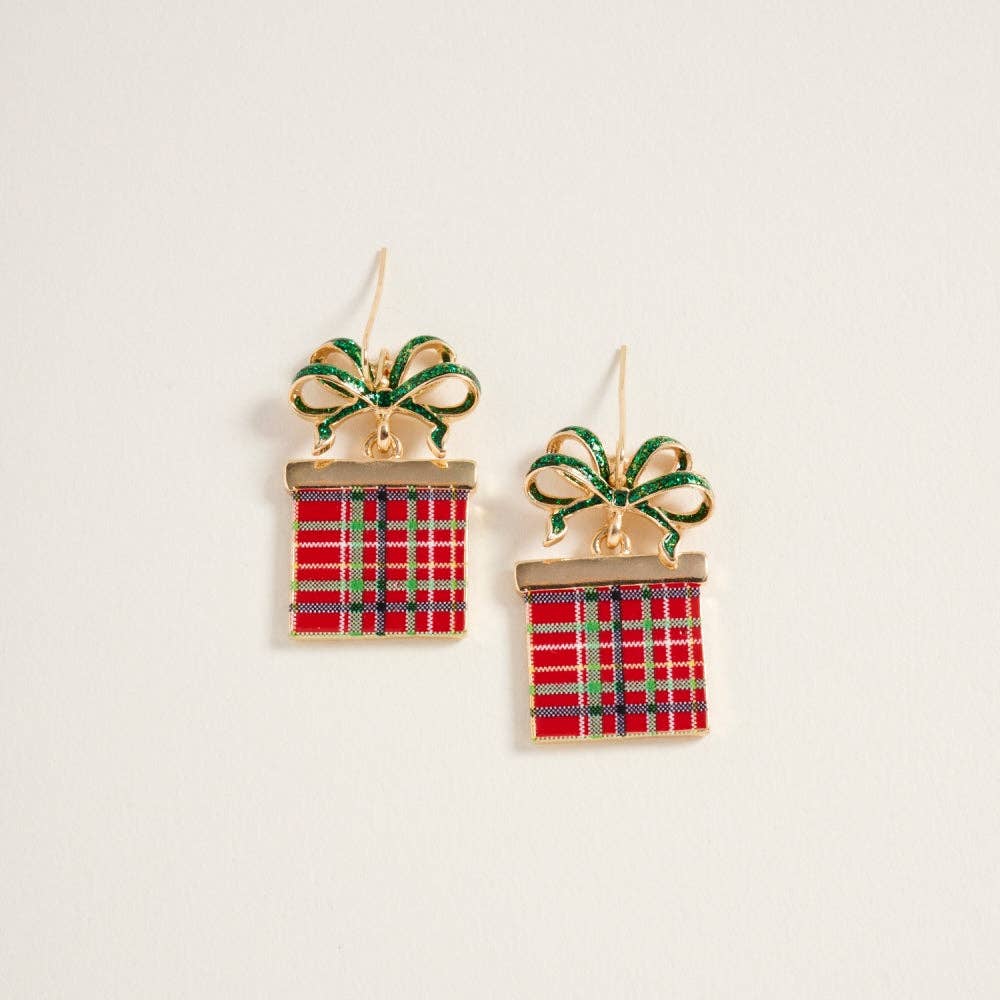 Christmas Giftbox with Glitter Bow Earrings