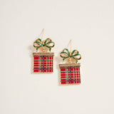 Christmas Giftbox with Glitter Bow Earrings