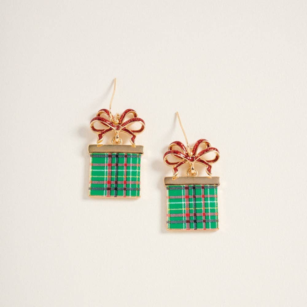 Christmas Giftbox with Glitter Bow Earrings