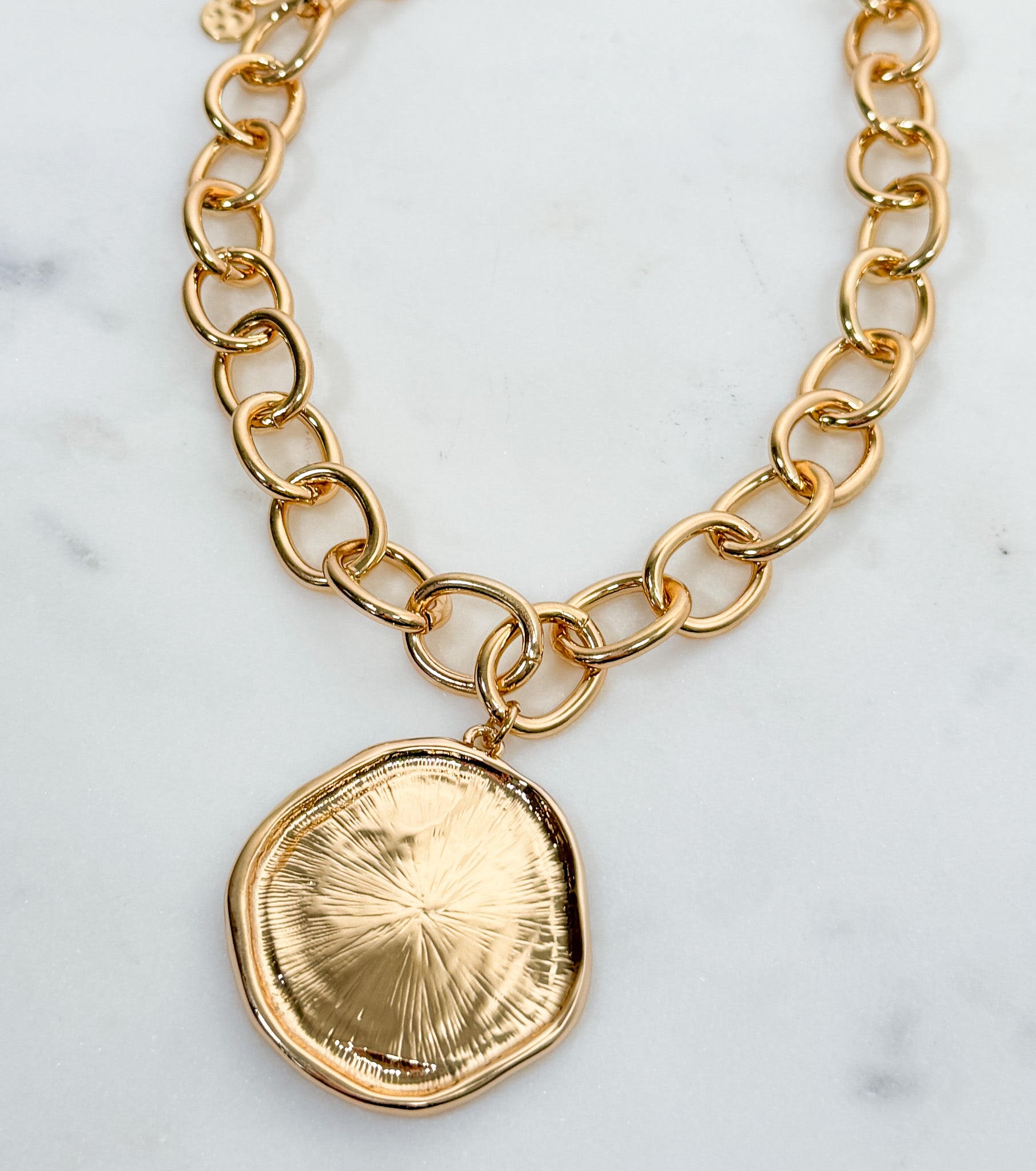 Chunky Gold Chain & Hammered Disc Necklace