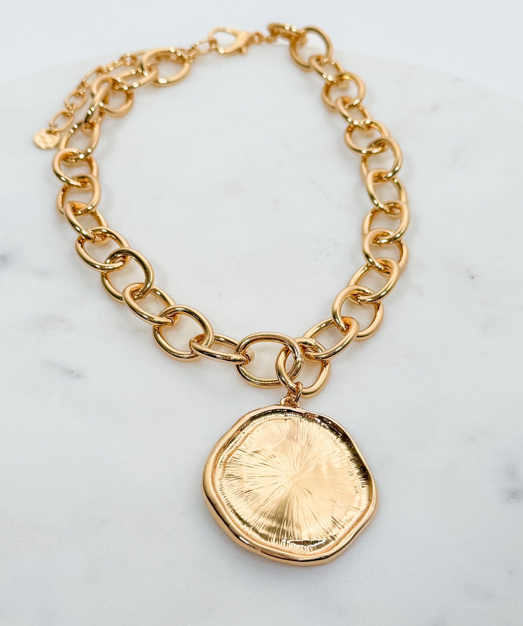 Chunky Gold Chain & Hammered Disc Necklace