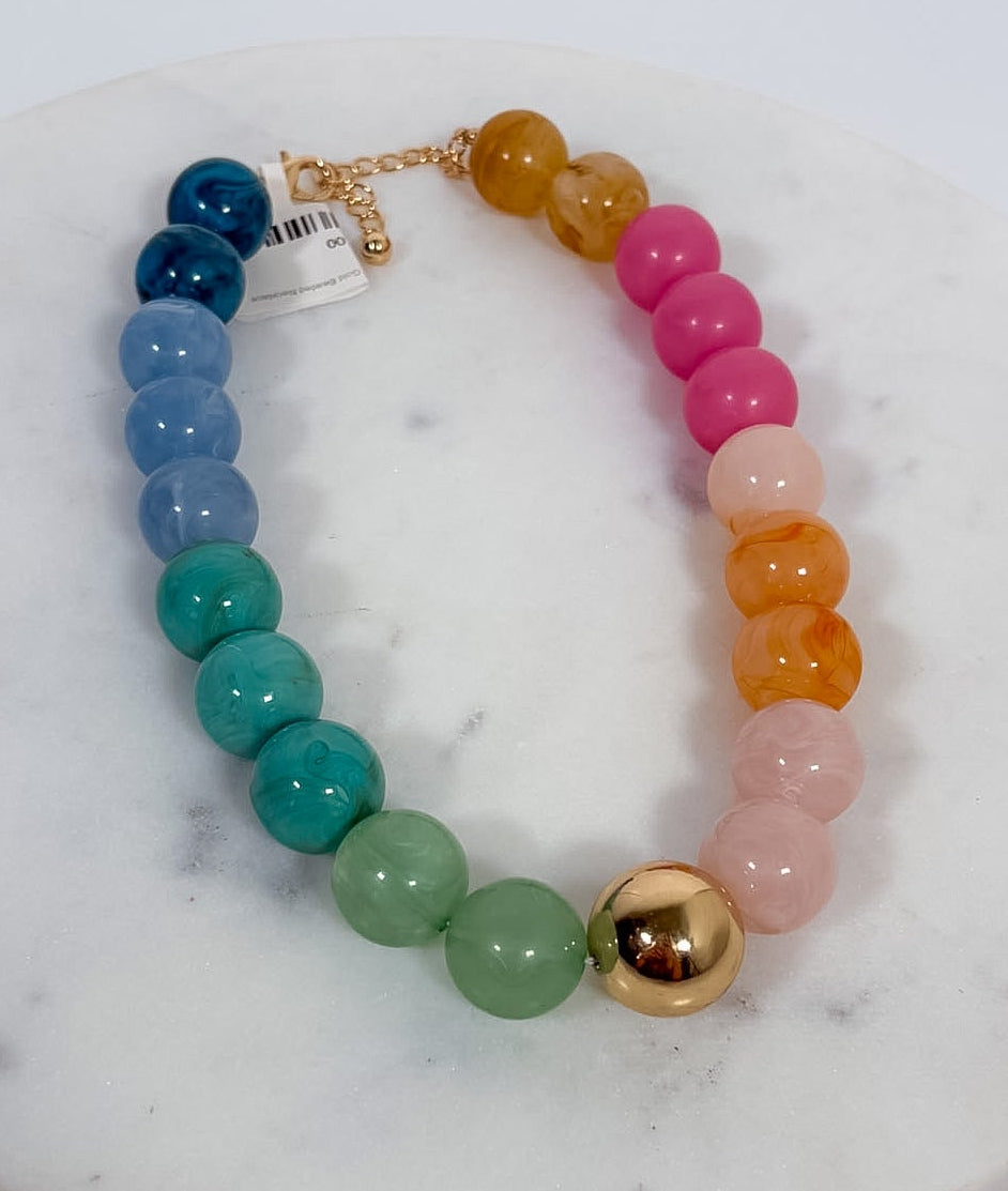 Chunky Multi Resin Ball + Gold Beaded Necklace