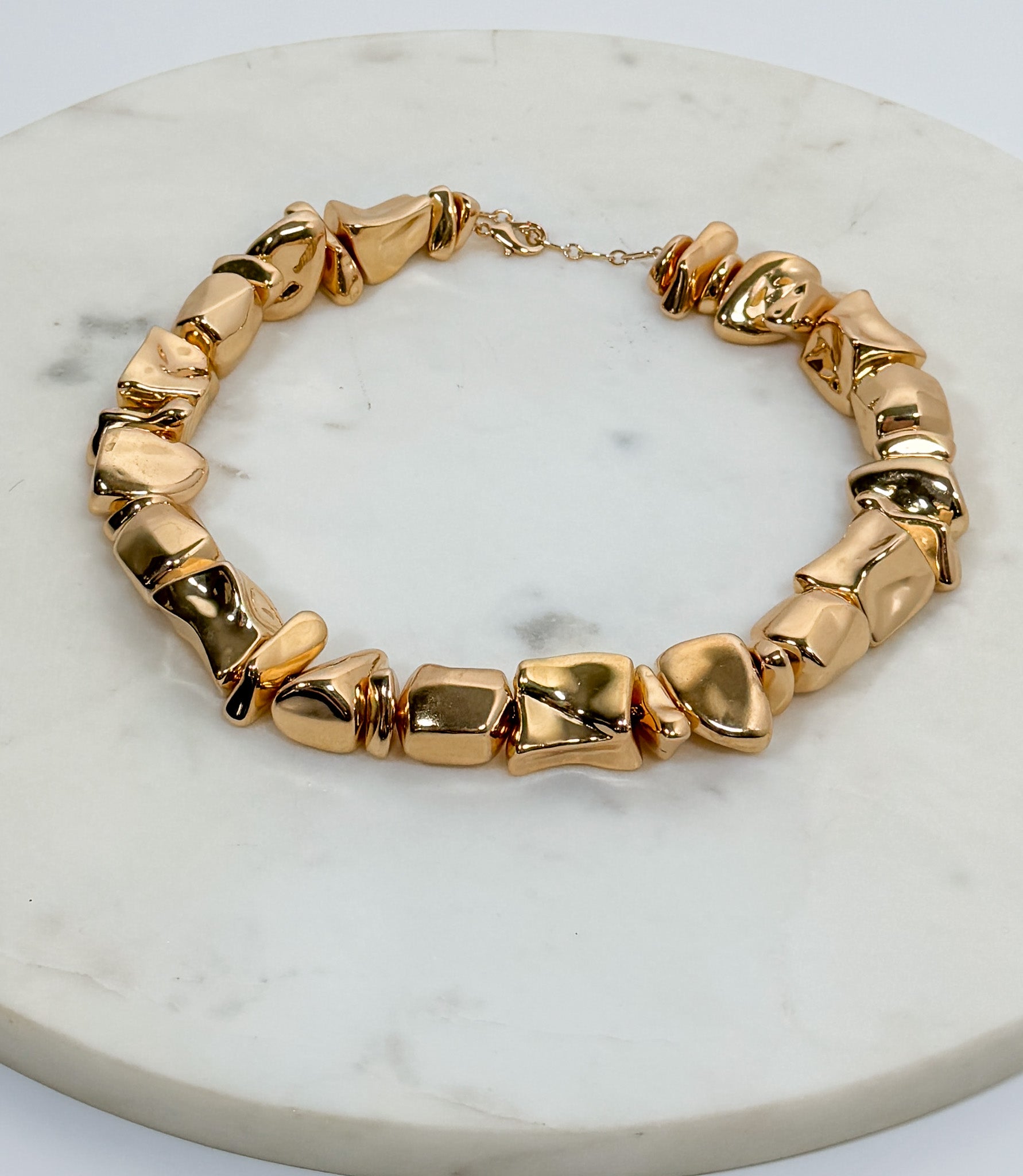 Chunky Polished Gold Pebble Beaded Necklace