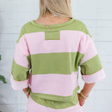 Claire Avocado + Pink Striped Top Polagram