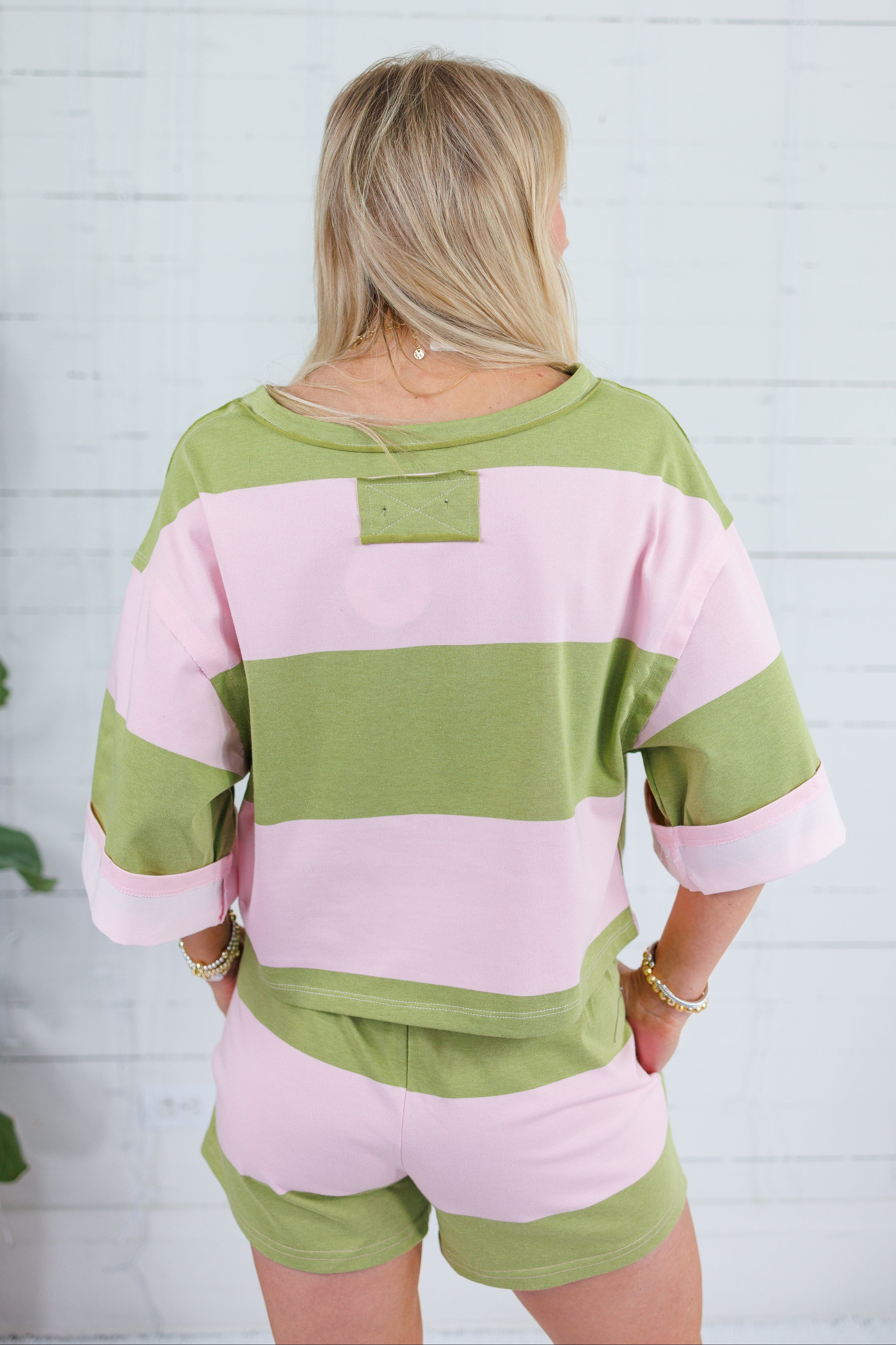 Claire Avocado + Pink Striped Top Polagram