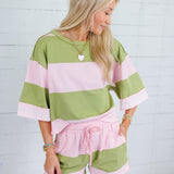 Claire Avocado + Pink Striped Top Polagram