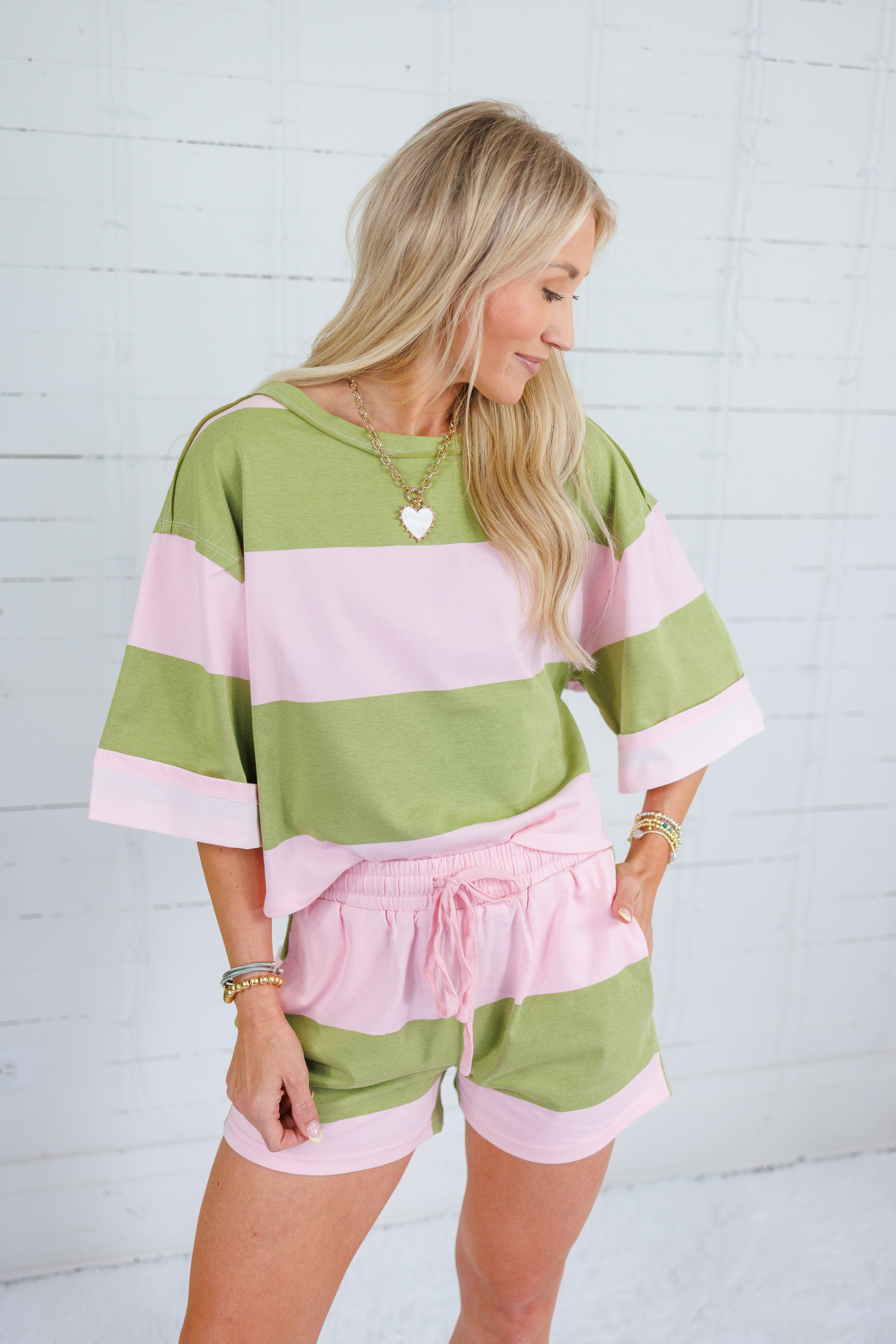 Claire Avocado + Pink Striped Top Polagram