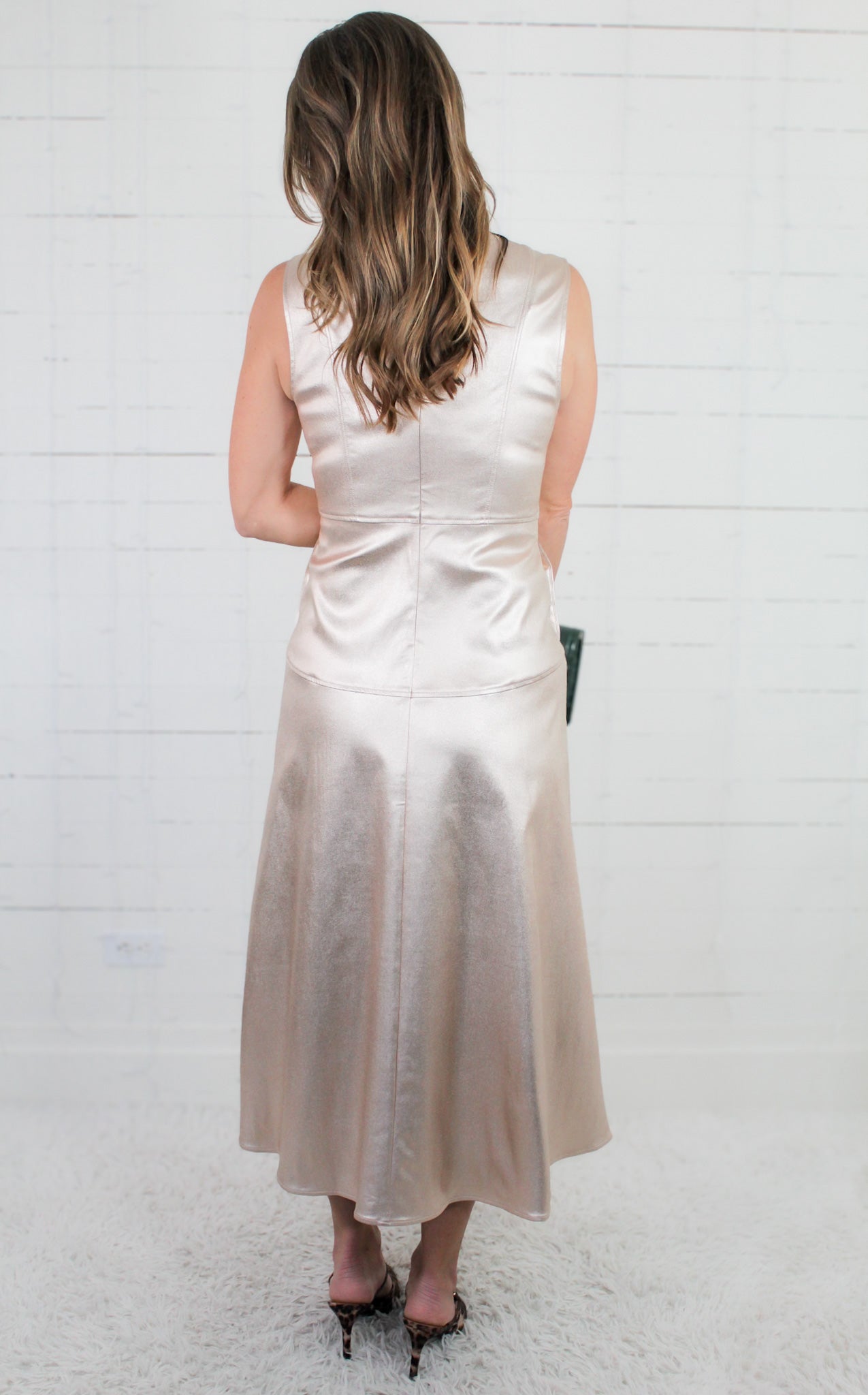 Claire Metallic Denim Maxi Dress Elizabeth James