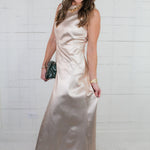 Claire Metallic Denim Maxi Dress Elizabeth James