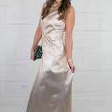 Claire Metallic Denim Maxi Dress Elizabeth James