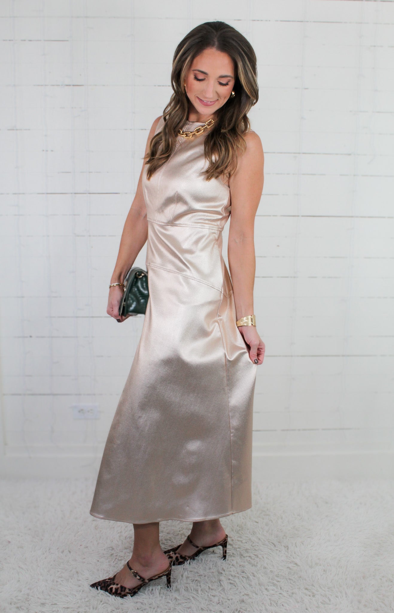 Claire Metallic Denim Maxi Dress Elizabeth James