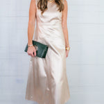 Claire Metallic Denim Maxi Dress Elizabeth James