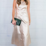 Claire Metallic Denim Maxi Dress Elizabeth James