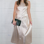 Claire Metallic Denim Maxi Dress Elizabeth James