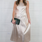 Claire Metallic Denim Maxi Dress Elizabeth James