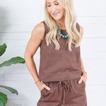 Claire Chocolate Denim Scoop Tank Karlie