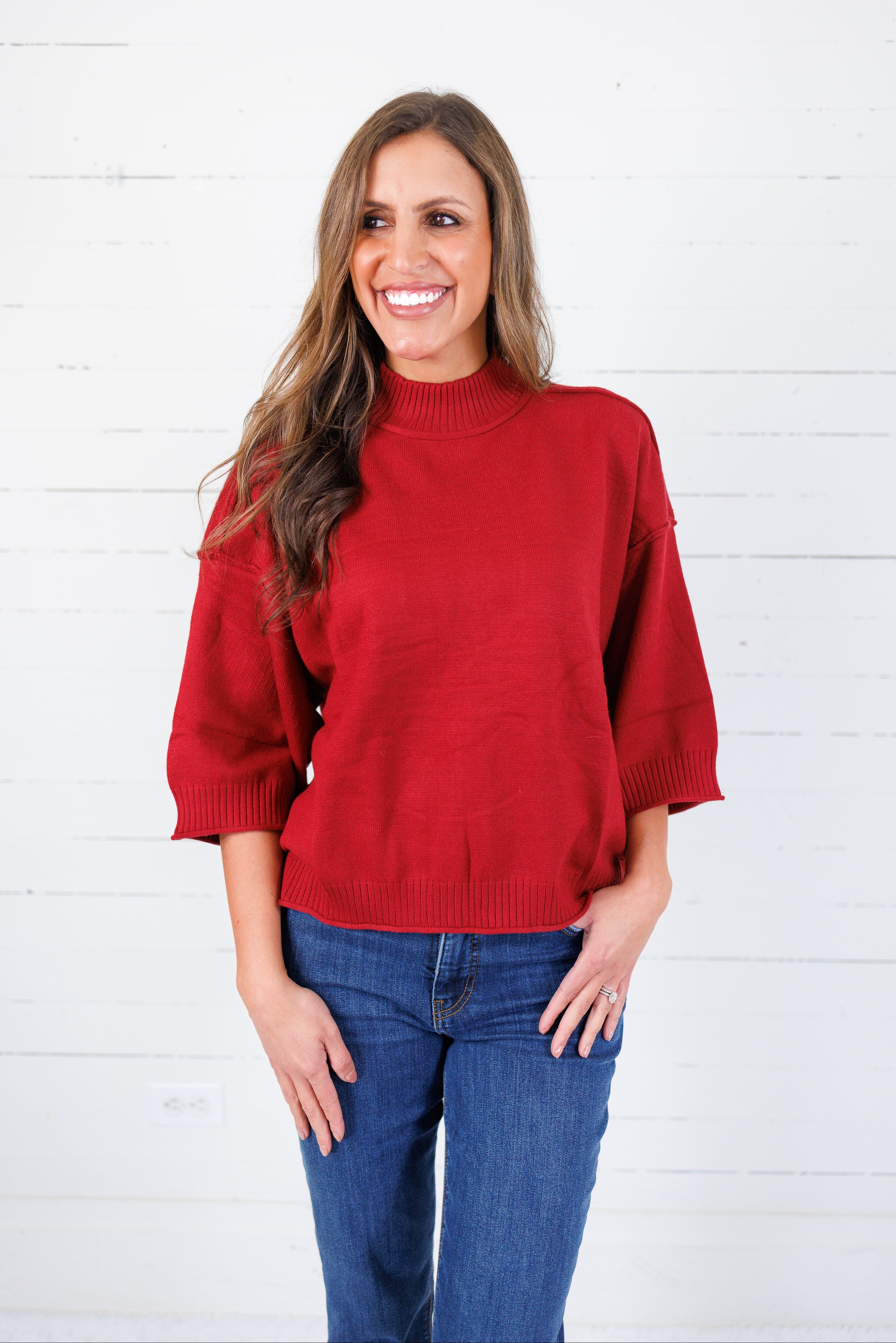 Clancy Burgundy Mock Neck Sweater Glam