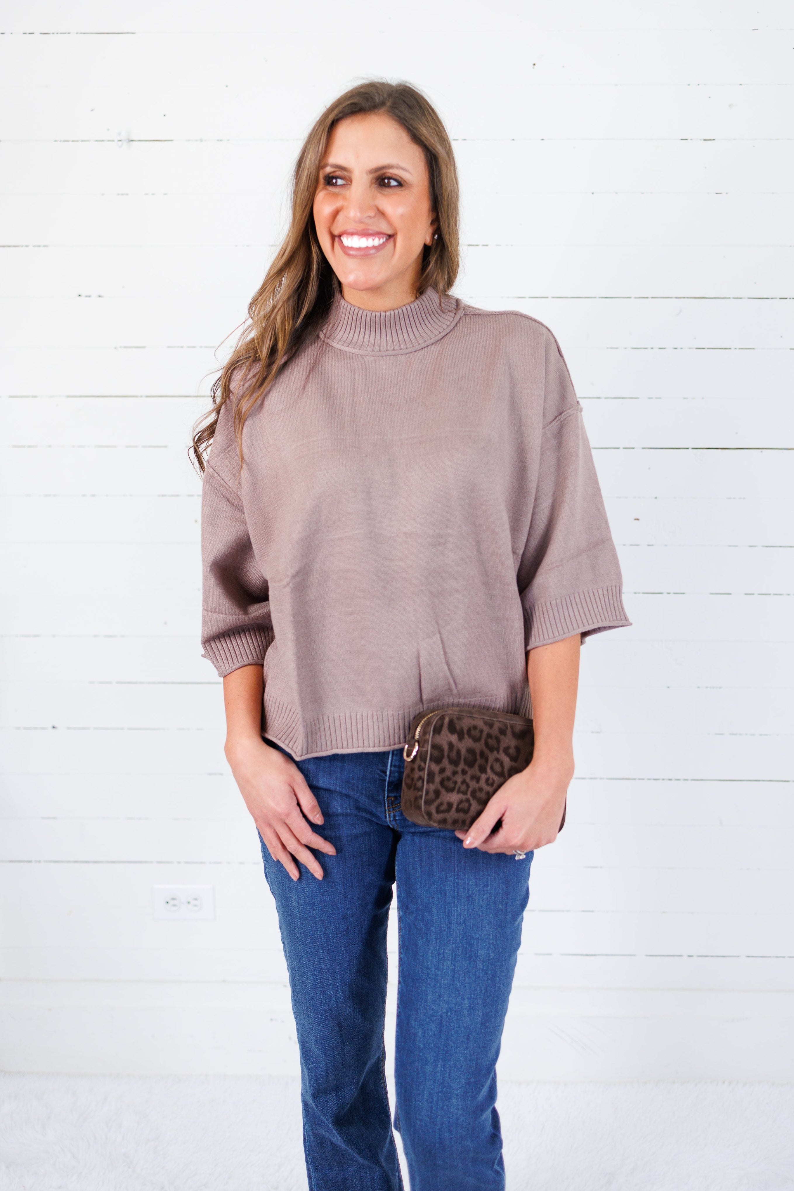 Clancy Mocha Mock Neck Sweater Glam