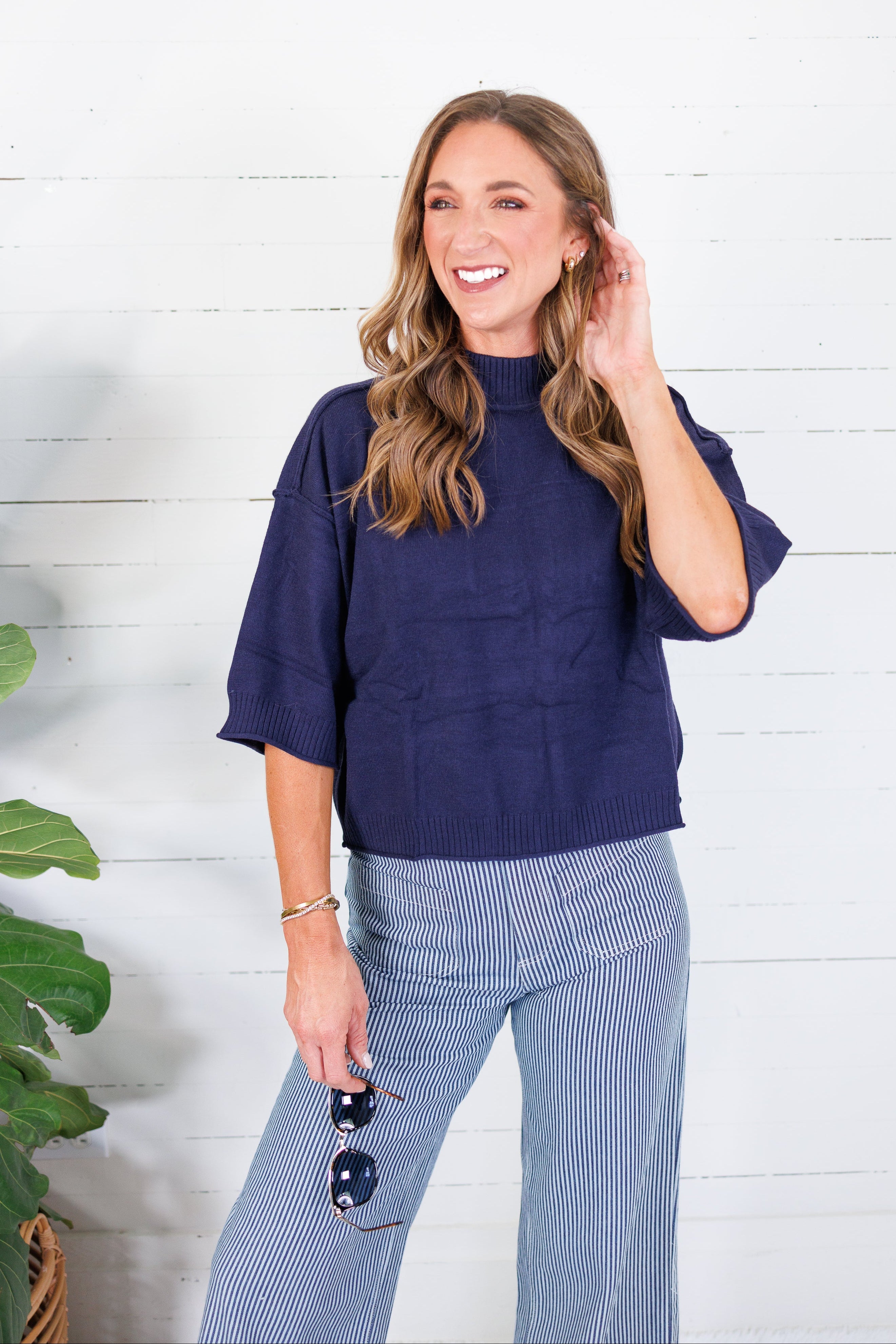 Clancy Navy Mock Neck Sweater Glam