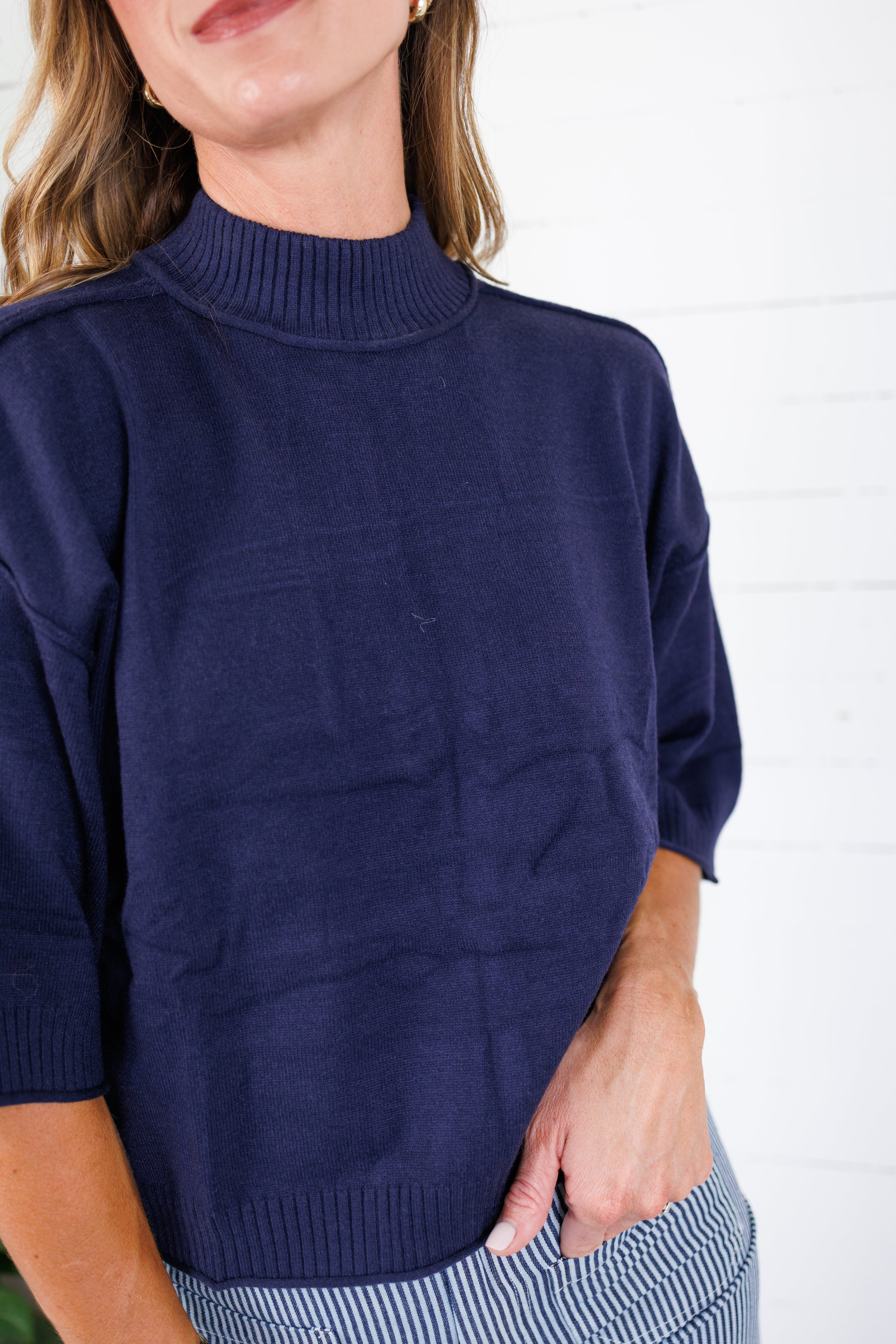Clancy Navy Mock Neck Sweater Glam